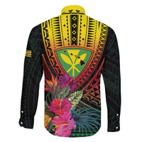 Hawaii Kanaka Maoli Flag Day Family Matching Off The Shoulder Long Sleeve Dress and Hawaiian Shirt Tropical Flowers