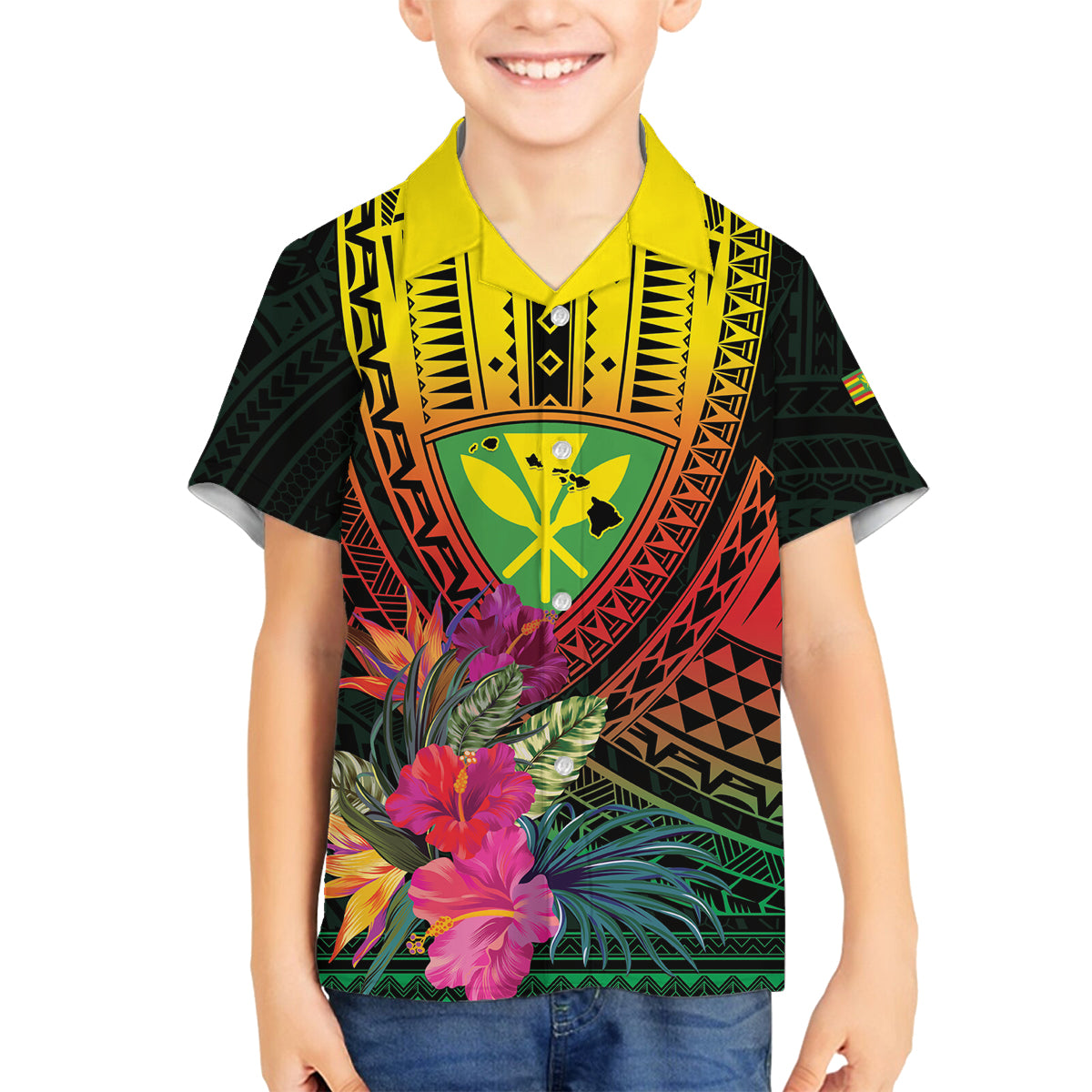 Hawaii Kanaka Maoli Flag Day Family Matching Puletasi and Hawaiian Shirt Tropical Flowers LT01 Son's Shirt Black - Polynesian Pride