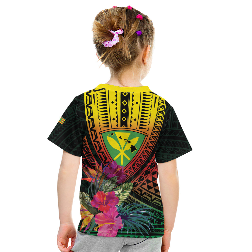 Hawaii Kanaka Maoli Flag Day Kid T Shirt Tropical Flowers