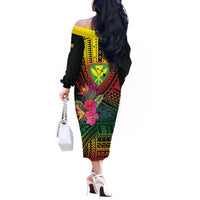 Hawaii Kanaka Maoli Flag Day Off The Shoulder Long Sleeve Dress Tropical Flowers LT01 - Polynesian Pride