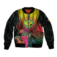 Hawaii Kanaka Maoli Flag Day Sleeve Zip Bomber Jacket Tropical Flowers