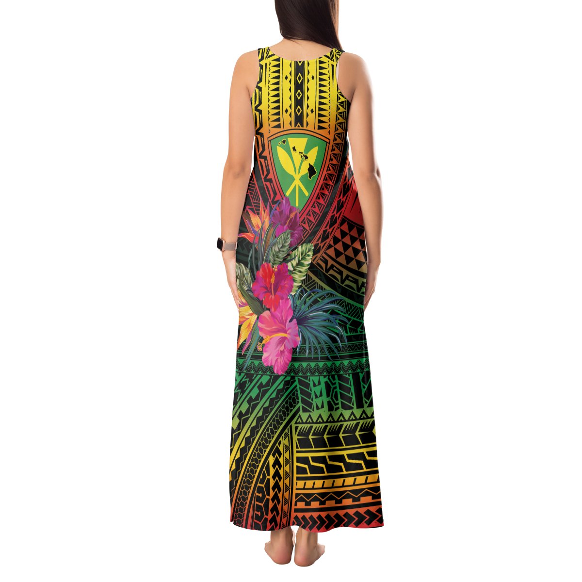 Hawaii Kanaka Maoli Flag Day Tank Maxi Dress Tropical Flowers