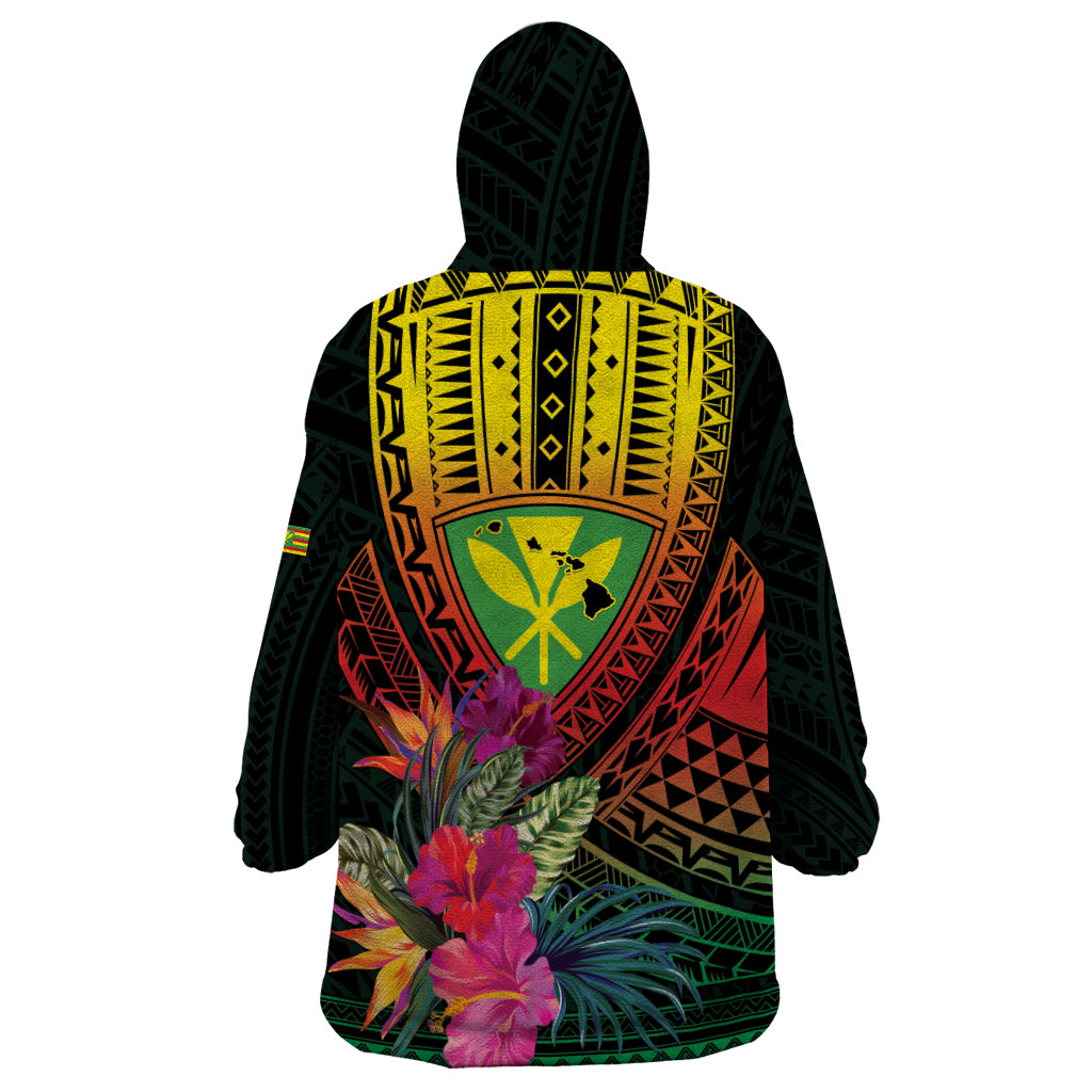 Hawaii Kanaka Maoli Flag Day Wearable Blanket Hoodie Tropical Flowers LT01 - Polynesian Pride