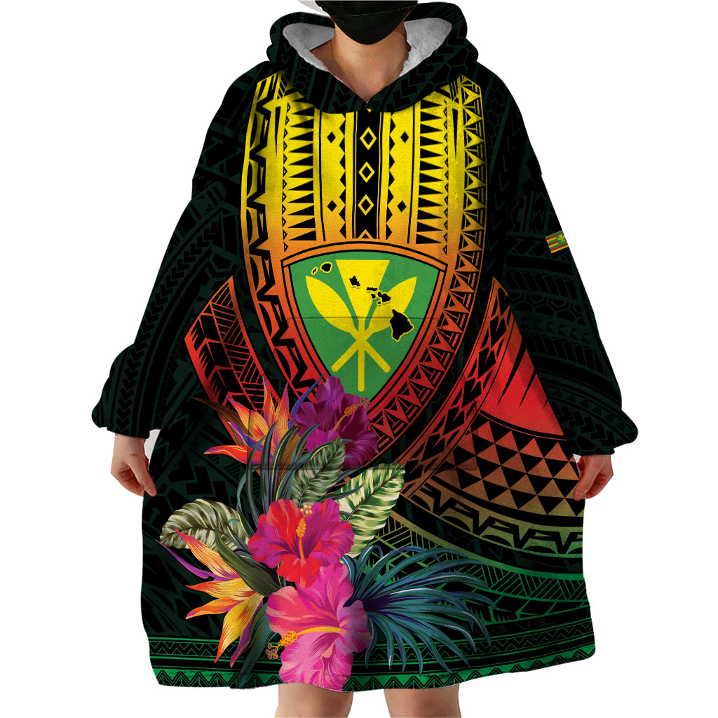 Hawaii Kanaka Maoli Flag Day Wearable Blanket Hoodie Tropical Flowers LT01 - Polynesian Pride