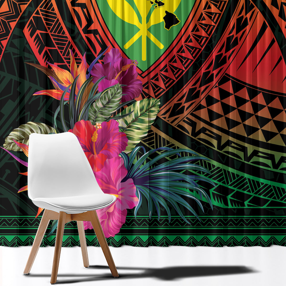 Hawaii Kanaka Maoli Flag Day Window Curtain Tropical Flowers