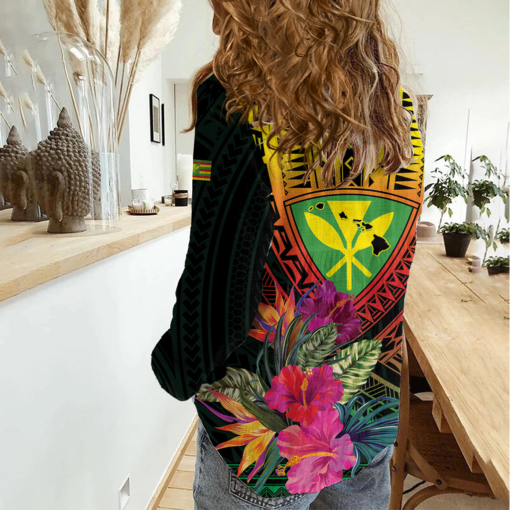 Hawaii Kanaka Maoli Flag Day Women Casual Shirt Tropical Flowers LT01 - Polynesian Pride