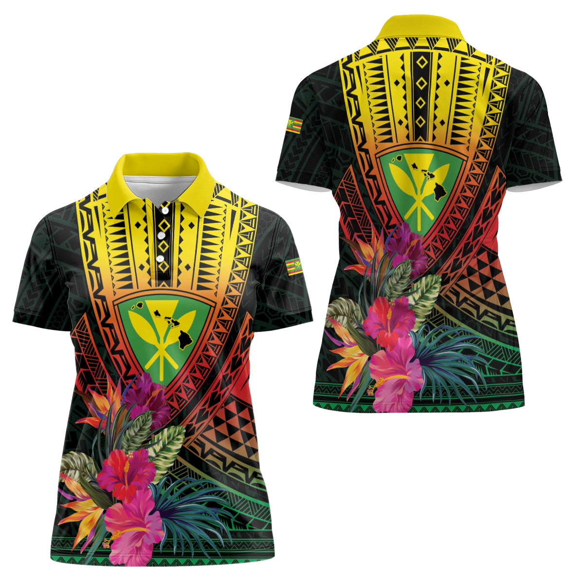 Hawaii Kanaka Maoli Flag Day Women Polo Shirt Tropical Flowers