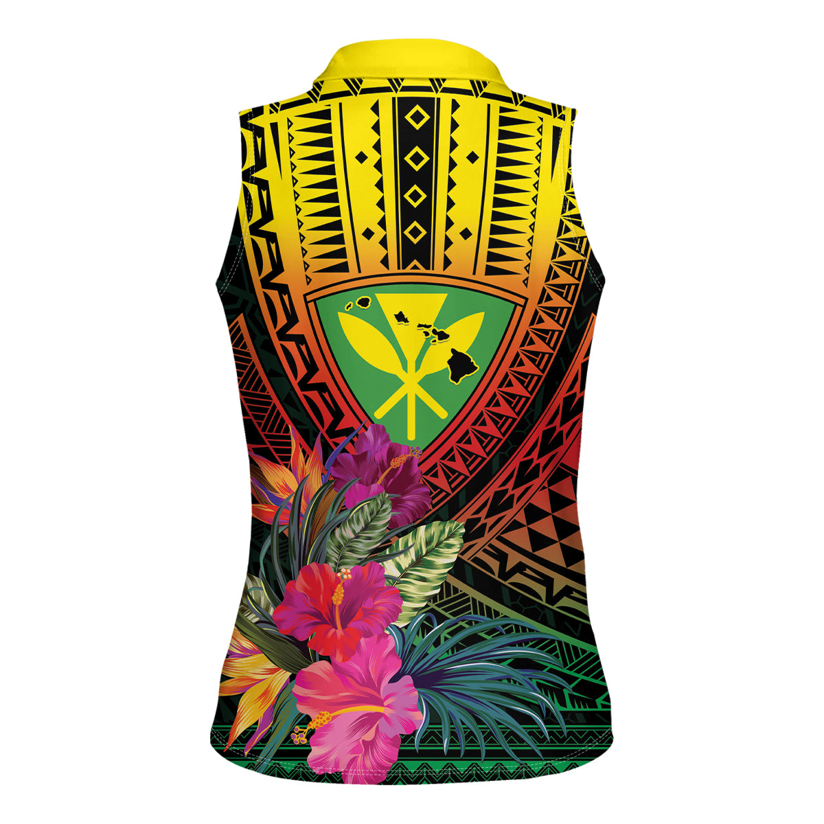 Hawaii Kanaka Maoli Flag Day Women Sleeveless Polo Shirt Tropical Flowers LT01 - Polynesian Pride