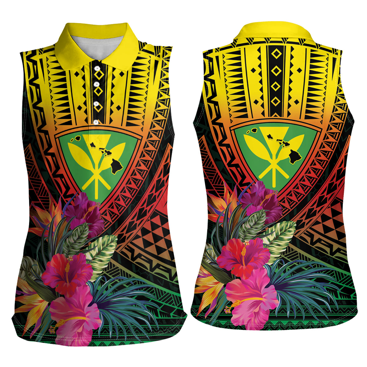 Hawaii Kanaka Maoli Flag Day Women Sleeveless Polo Shirt Tropical Flowers LT01 - Polynesian Pride