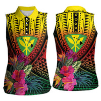 Hawaii Kanaka Maoli Flag Day Women Sleeveless Polo Shirt Tropical Flowers LT01 - Polynesian Pride