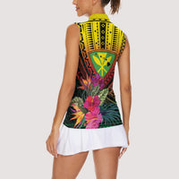 Hawaii Kanaka Maoli Flag Day Women Sleeveless Polo Shirt Tropical Flowers LT01 - Polynesian Pride