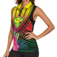 Hawaii Kanaka Maoli Flag Day Women Sleeveless Polo Shirt Tropical Flowers LT01 - Polynesian Pride