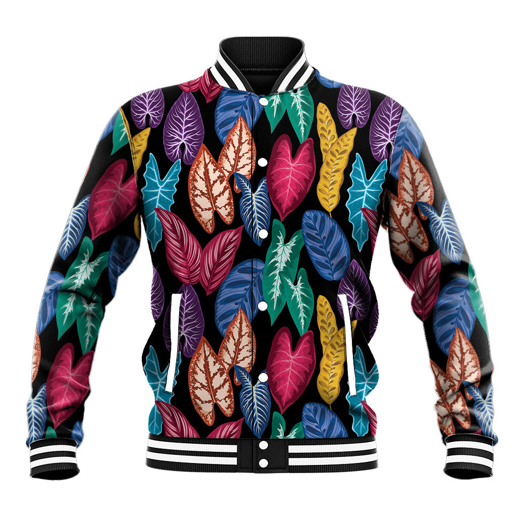 Hawaii Colorful Tropical Leaves Baseball Jacket LT01 Unisex Black - Polynesian Pride