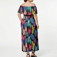 Hawaii Colorful Tropical Leaves Off Shoulder Maxi Dress LT01 - Polynesian Pride