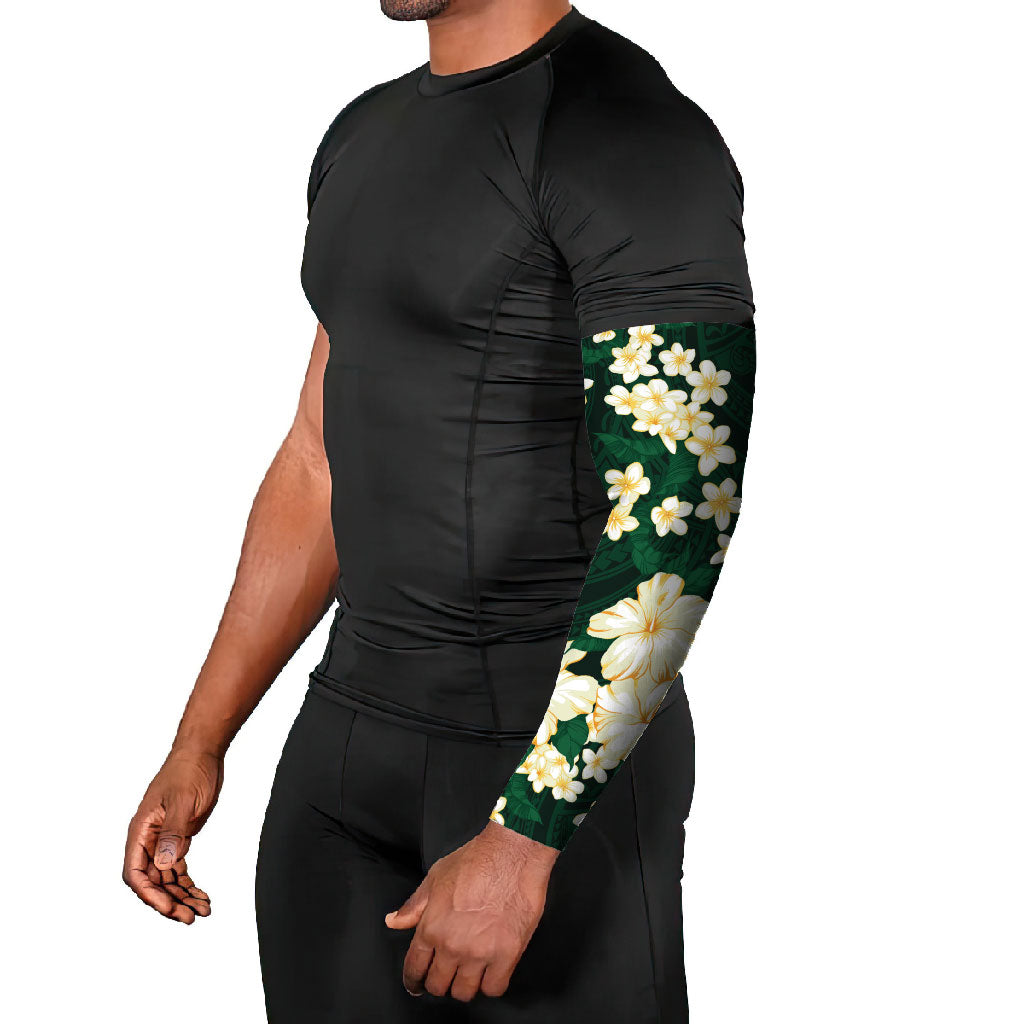 Hawaii Hibiscus Plumeria Green Arm Sleeves Polynesian Pattern LT01 - Polynesian Pride