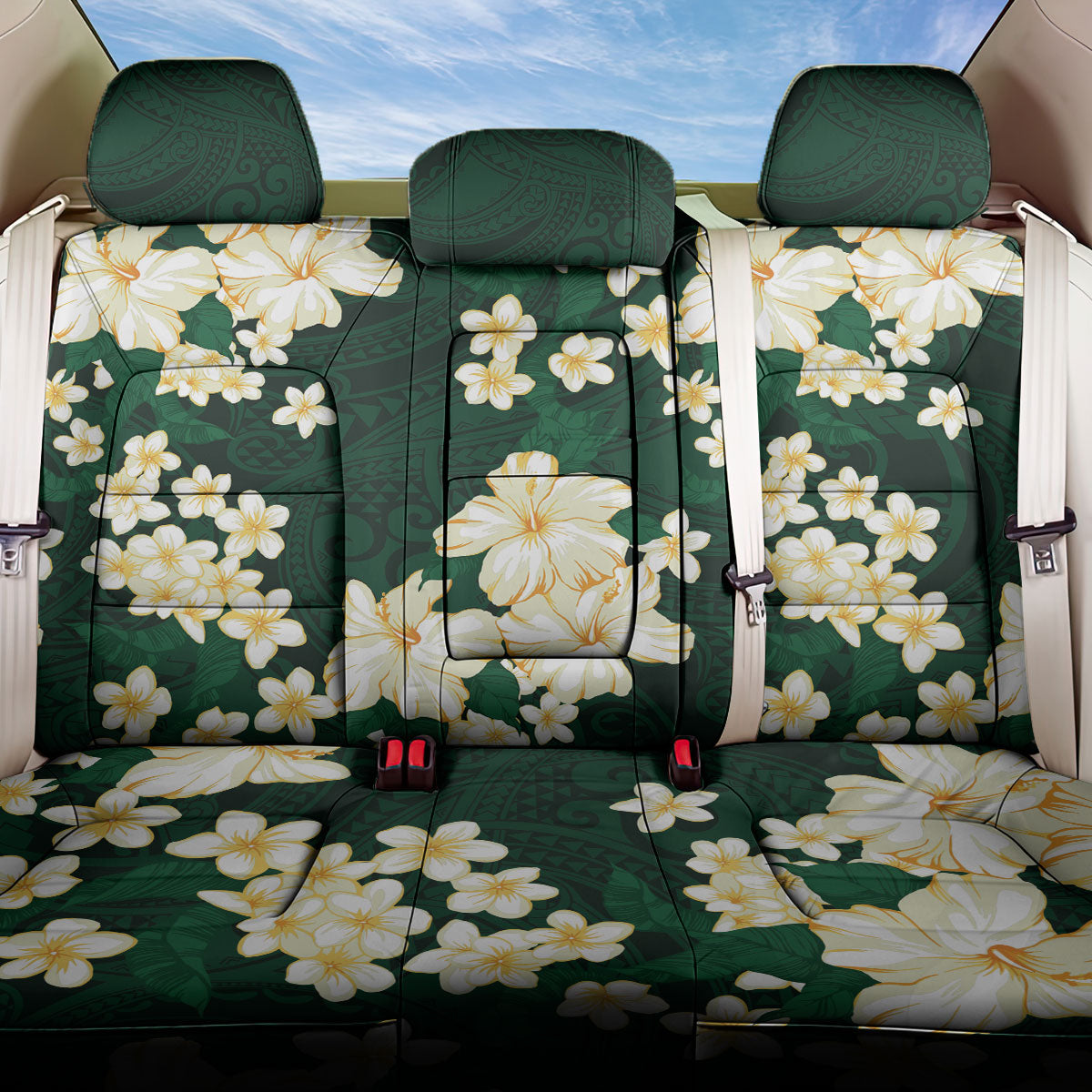 Hawaii Hibiscus Plumeria Green Back Car Seat Cover Polynesian Pattern LT01 One Size Green - Polynesian Pride