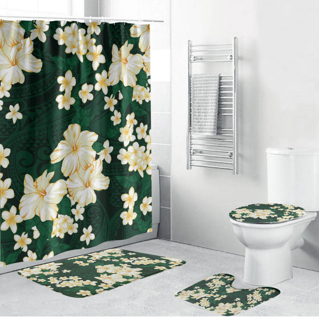 Hawaii Hibiscus Plumeria Green Bathroom Set Polynesian Pattern LT01 Bathroom Set (4 pcs) Green - Polynesian Pride