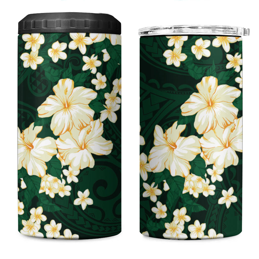 Hawaii Hibiscus Plumeria Green 4 in 1 Can Cooler Tumbler Polynesian Pattern LT01 One Size: 16 oz Green - Polynesian Pride