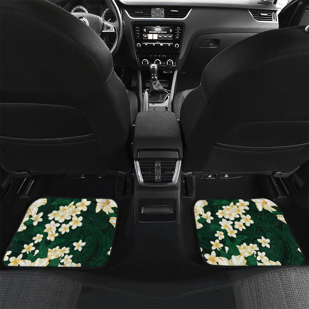 Hawaii Hibiscus Plumeria Green Car Mats Polynesian Pattern LT01 Set 2pcs - Back Green - Polynesian Pride