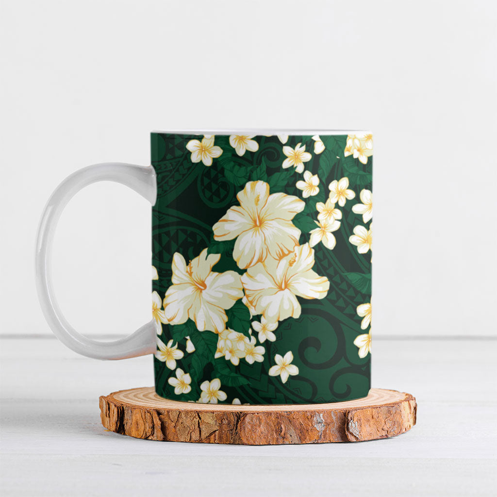 Hawaii Hibiscus Plumeria Green Ceramic Mug Polynesian Pattern LT01 Green - Polynesian Pride