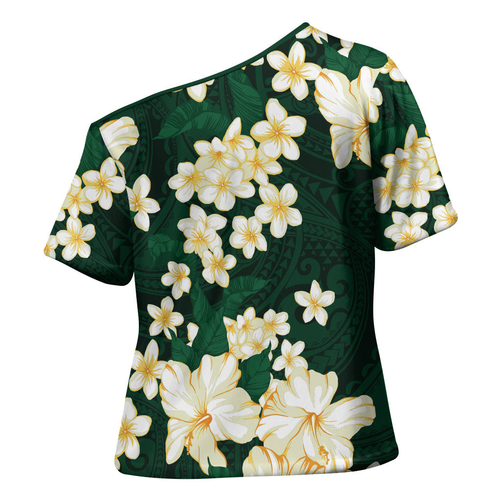 Hawaii Hibiscus Plumeria Green Cross Shoulder Shirt Polynesian Pattern LT01 - Polynesian Pride