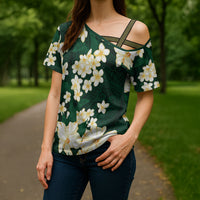 Hawaii Hibiscus Plumeria Green Cross Shoulder Shirt Polynesian Pattern LT01 - Polynesian Pride