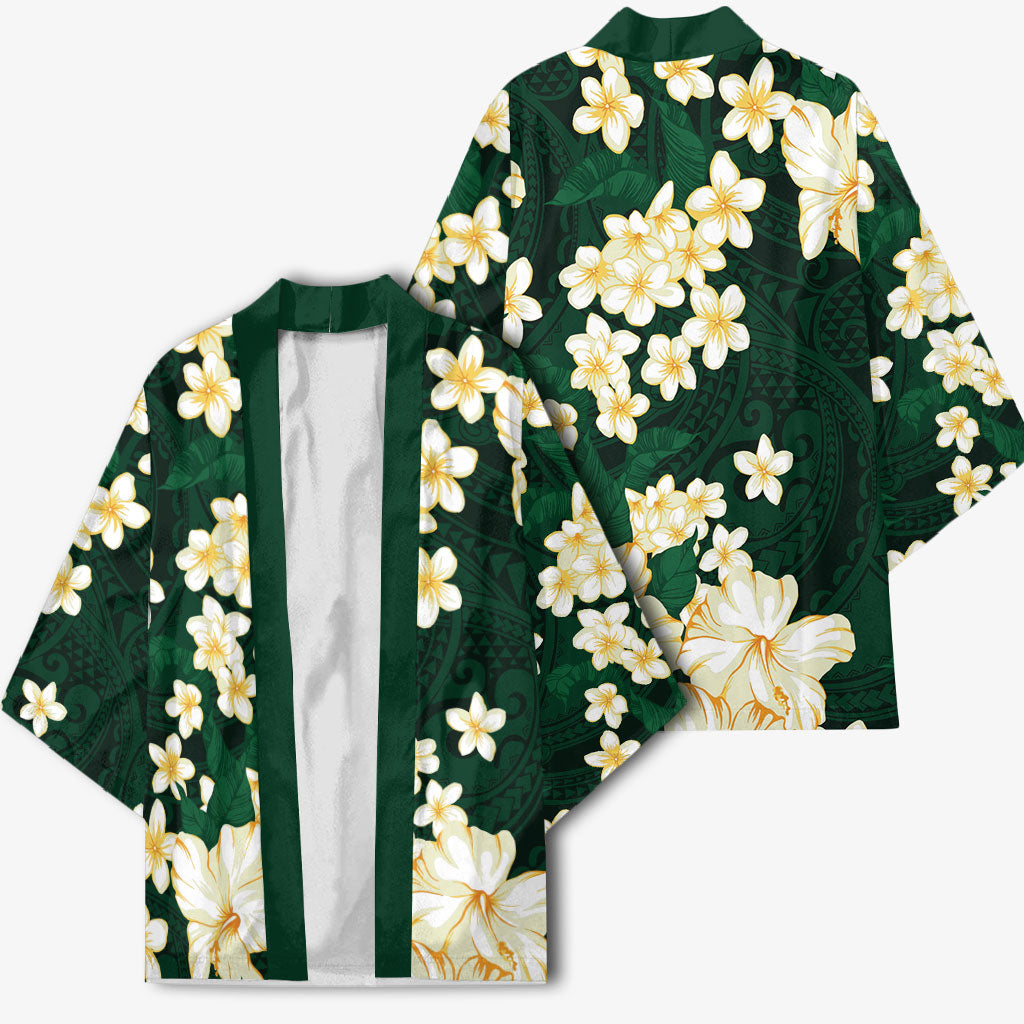 Hawaii Hibiscus Plumeria Green Kimono Polynesian Pattern LT01 - Polynesian Pride
