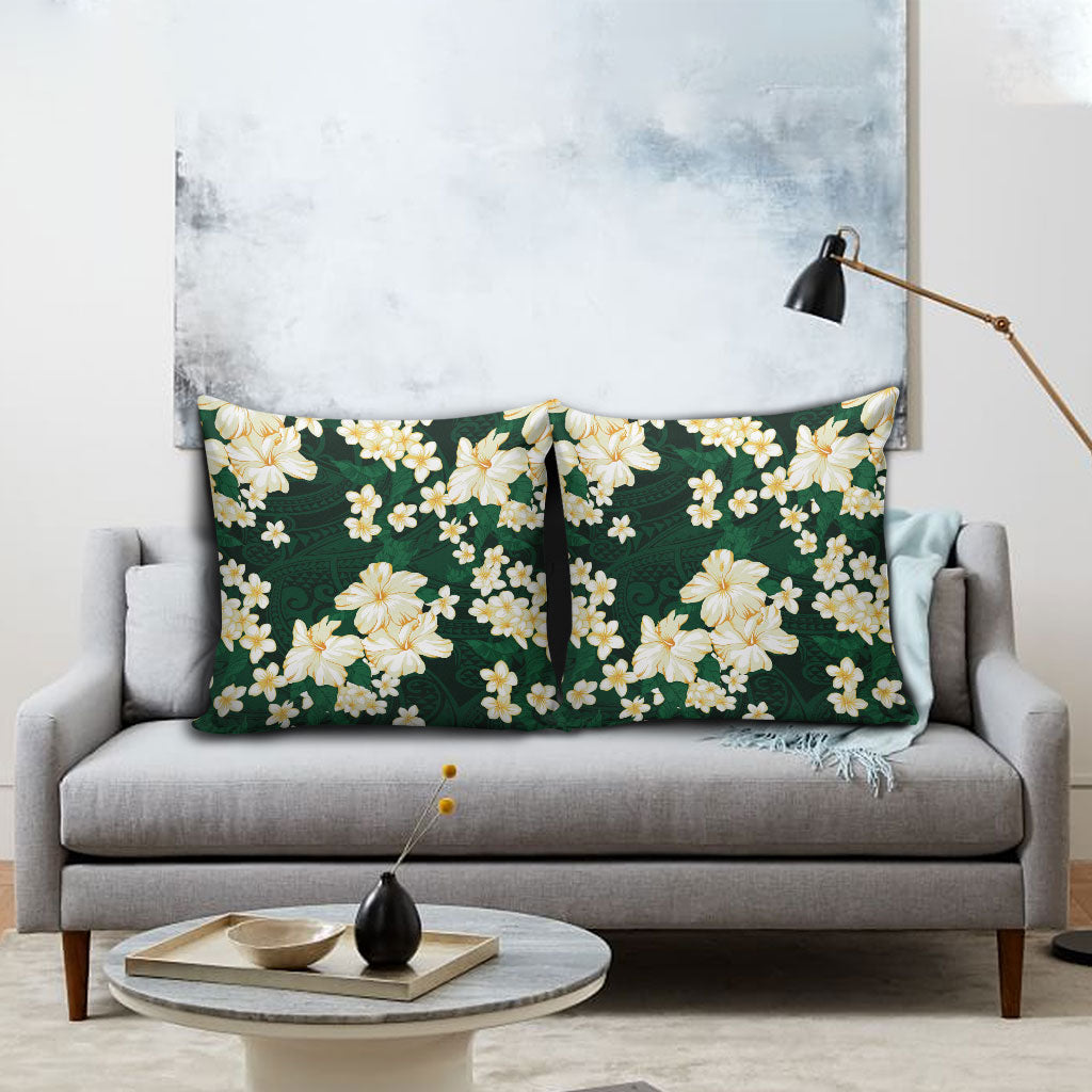 Hawaii Hibiscus Plumeria Green Pillow Cover Polynesian Pattern LT01 - Polynesian Pride