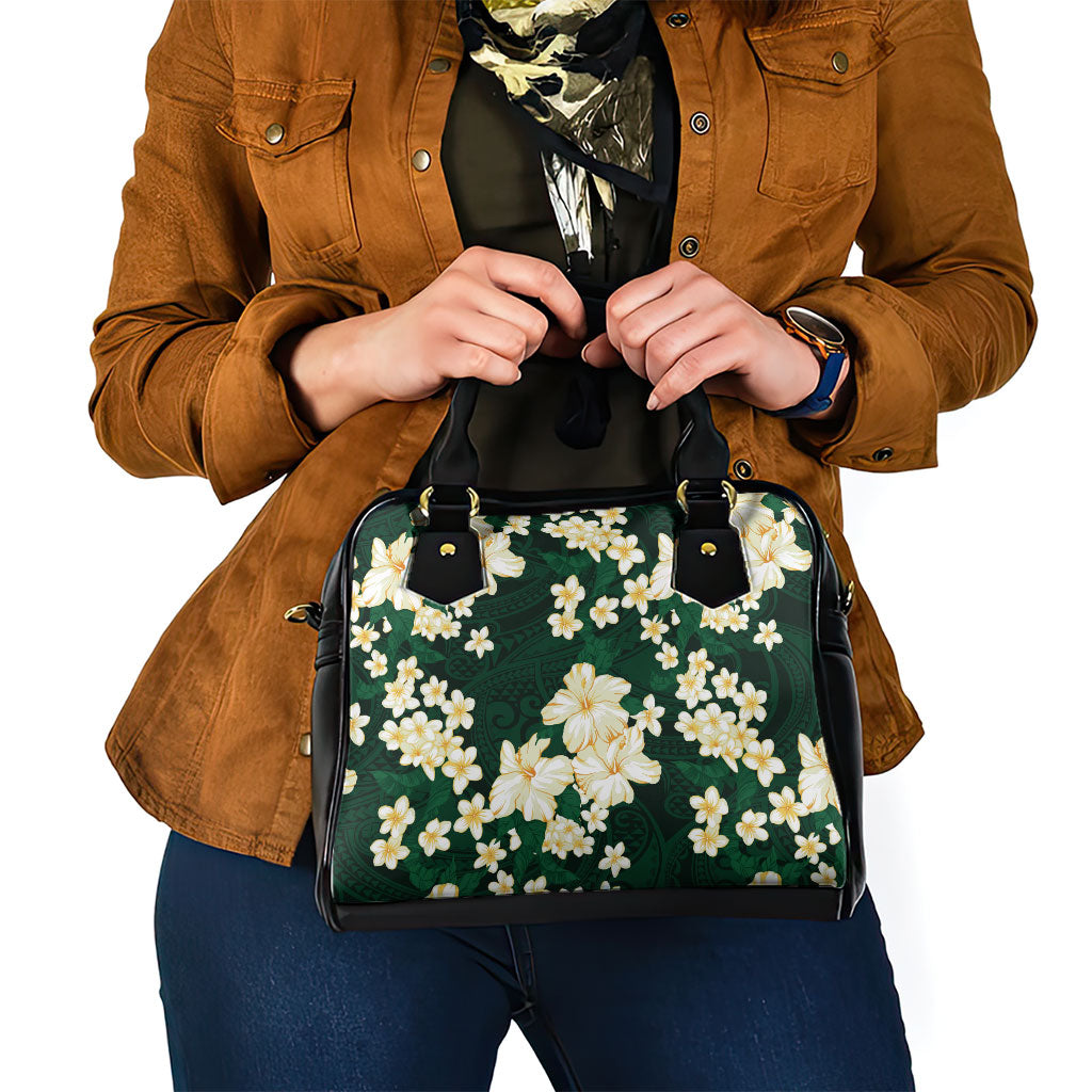 Hawaii Hibiscus Plumeria Green Shoulder Handbag Polynesian Pattern LT01 - Polynesian Pride