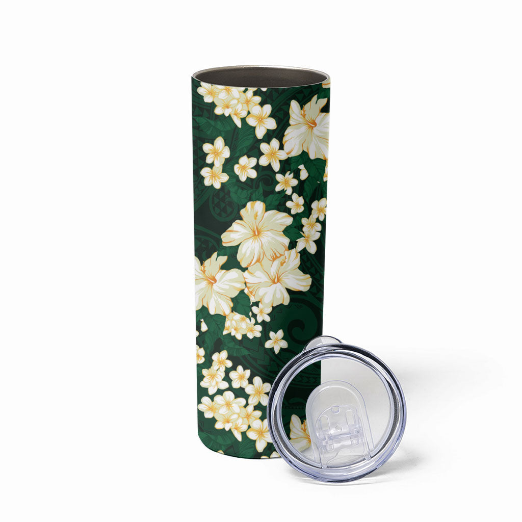 Hawaii Hibiscus Plumeria Green Skinny Tumbler Polynesian Pattern LT01 - Polynesian Pride