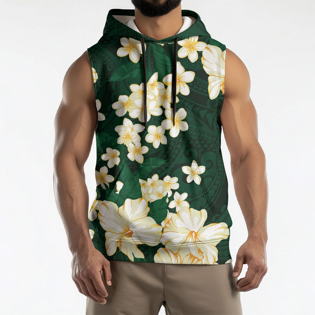 Hawaii Hibiscus Plumeria Green Sleeveless Hoodie Polynesian Pattern LT01 - Polynesian Pride