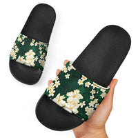 Hawaii Hibiscus Plumeria Green Slide Sandals Polynesian Pattern LT01 - Polynesian Pride