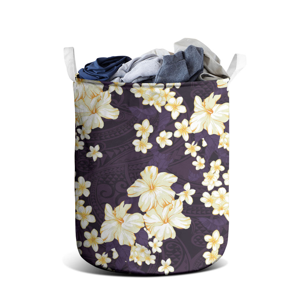 Hawaii Hibiscus Plumeria Purple Laundry Basket Polynesian Pattern LT01 - Polynesian Pride