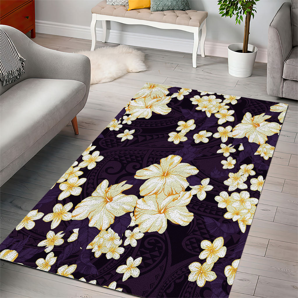 Hawaii Hibiscus Plumeria Purple Area Rug Polynesian Pattern LT01 - Polynesian Pride