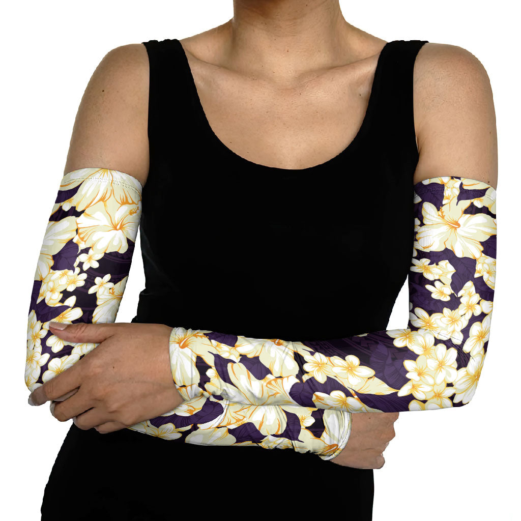 Hawaii Hibiscus Plumeria Purple Arm Sleeves Polynesian Pattern LT01 - Polynesian Pride