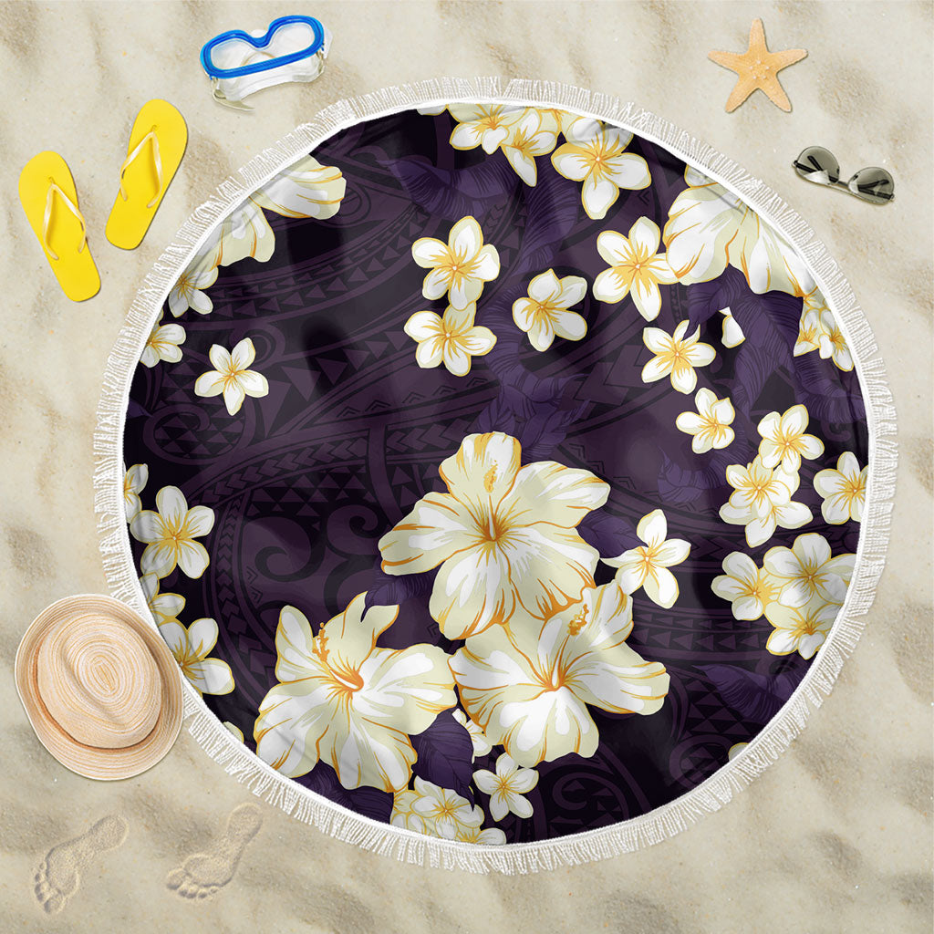 Hawaii Hibiscus Plumeria Purple Beach Blanket Polynesian Pattern LT01 One Size 150cm Purple - Polynesian Pride