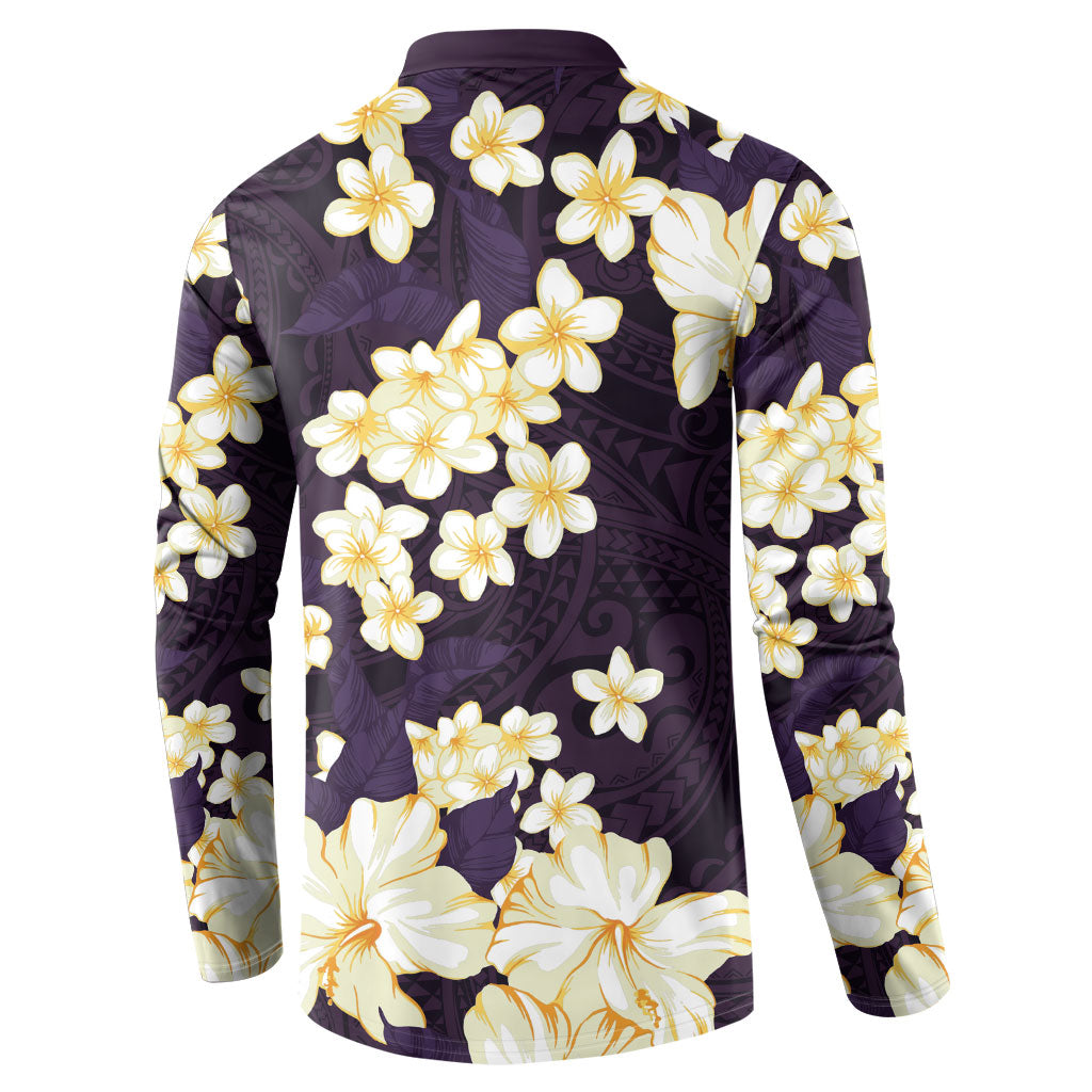 Hawaii Hibiscus Plumeria Purple Button Sweatshirt Polynesian Pattern LT01 - Polynesian Pride