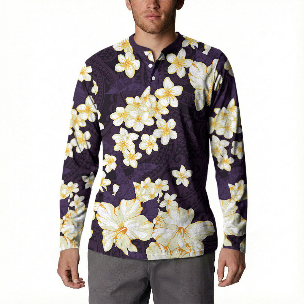 Hawaii Hibiscus Plumeria Purple Button Sweatshirt Polynesian Pattern LT01 - Polynesian Pride