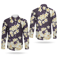 Hawaii Hibiscus Plumeria Purple Couples Matching Off Shoulder Maxi Dress and Long Sleeve Button Shirt Polynesian Pattern LT01 - Polynesian Pride