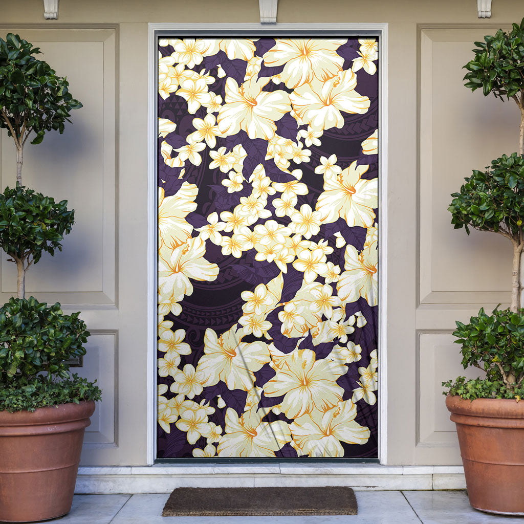 Hawaii Hibiscus Plumeria Purple Door Cover Polynesian Pattern LT01 Purple - Polynesian Pride