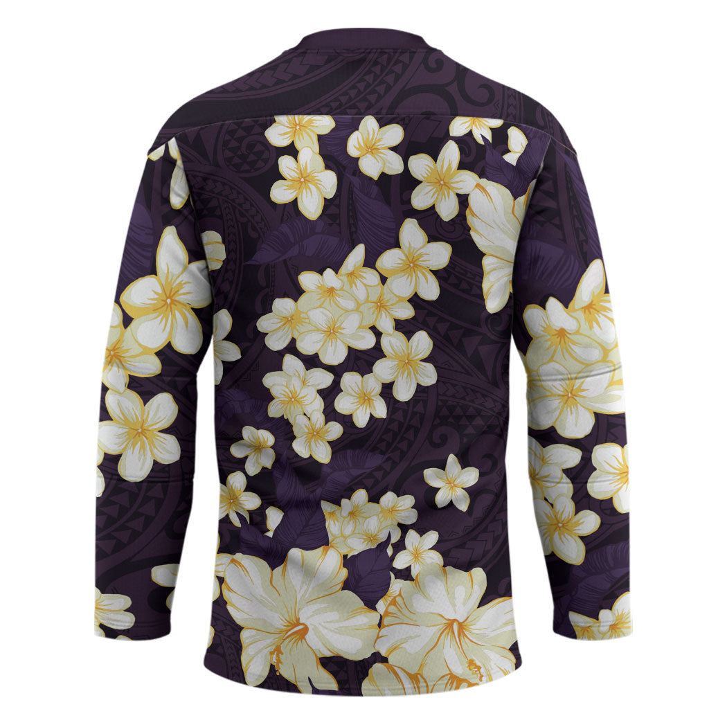 Hawaii Hibiscus Plumeria Purple Hockey Jersey Polynesian Pattern LT01 - Polynesian Pride