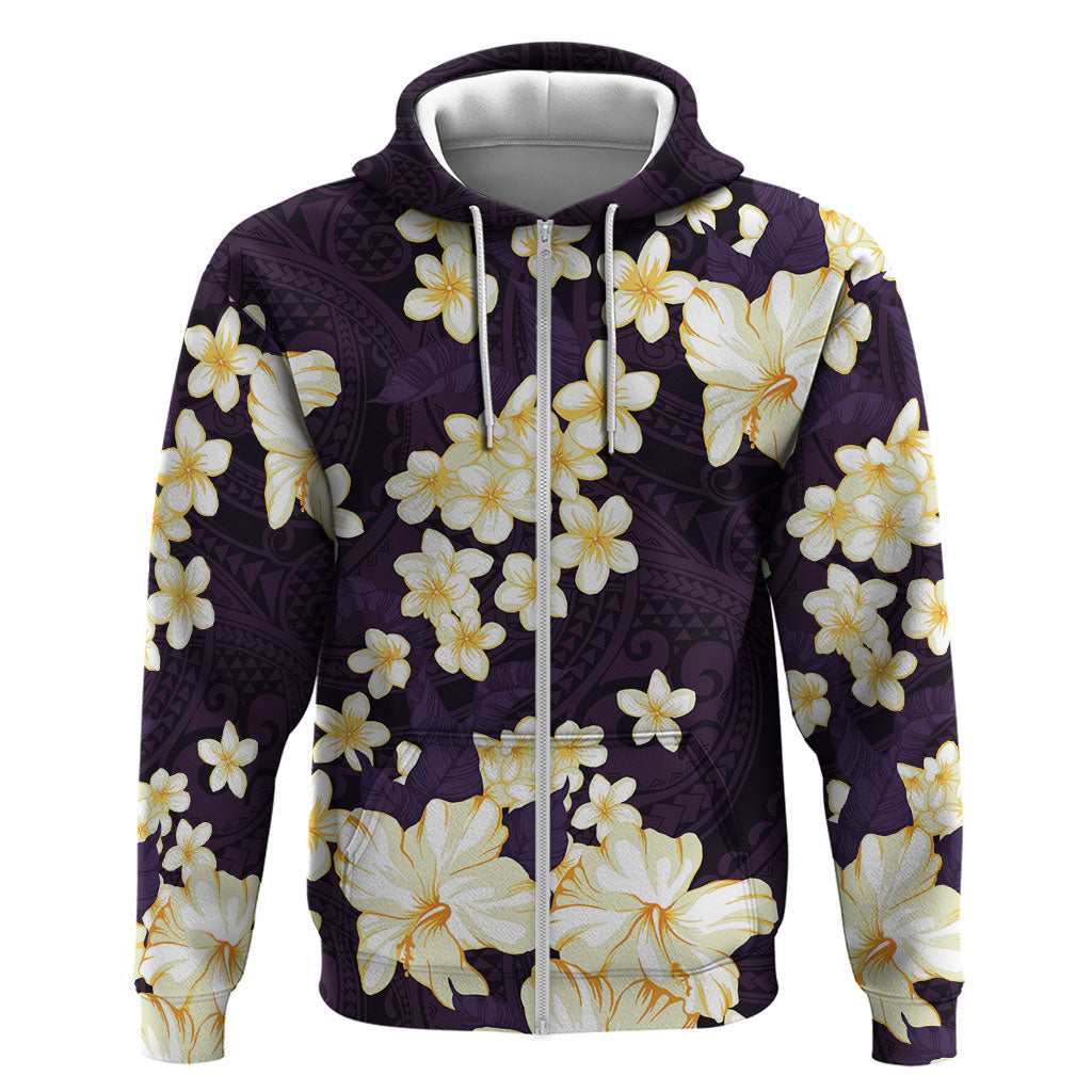 Hawaii Hibiscus Plumeria Purple Hoodie Polynesian Pattern LT01 Zip Hoodie Purple - Polynesian Pride