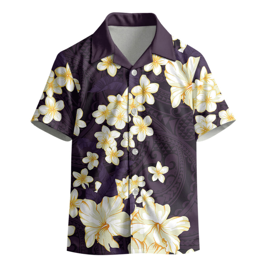 Hawaii Hibiscus Plumeria Purple Kid Hawaiian Shirt Polynesian Pattern LT01 - Polynesian Pride