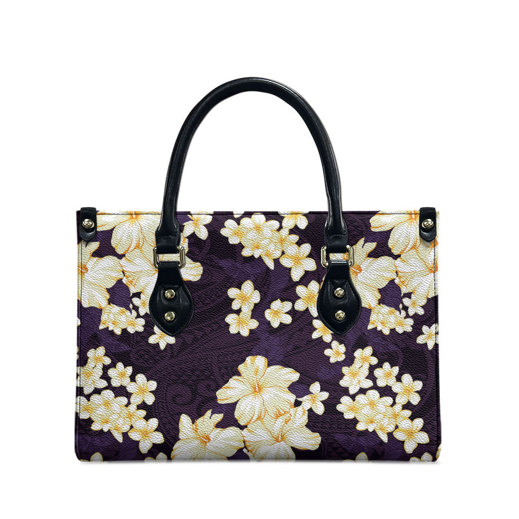Hawaii Hibiscus Plumeria Purple Leather Bag Polynesian Pattern LT01 - Polynesian Pride