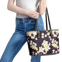 Hawaii Hibiscus Plumeria Purple Leather Tote Bag Polynesian Pattern LT01 - Polynesian Pride