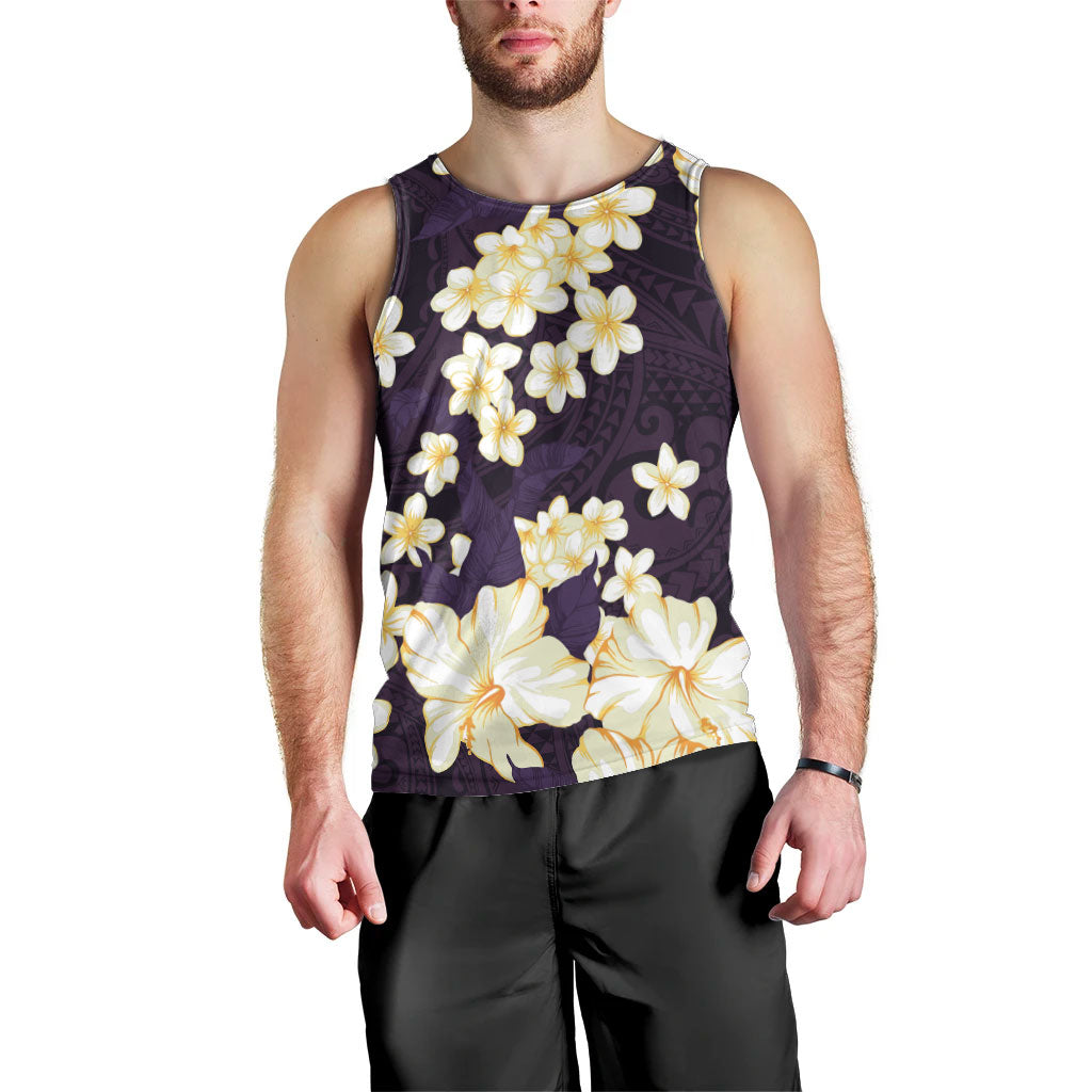 Hawaii Hibiscus Plumeria Purple Men Tank Top Polynesian Pattern LT01 - Polynesian Pride