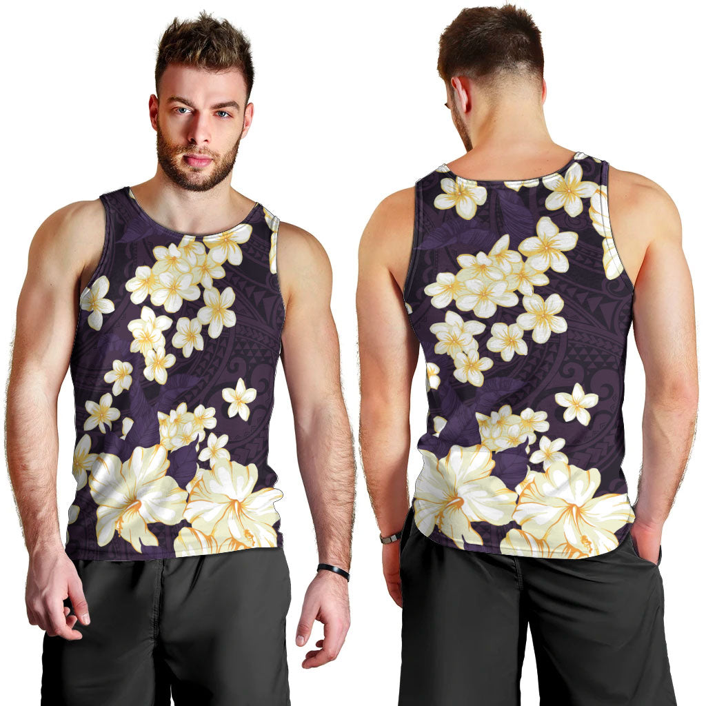 Hawaii Hibiscus Plumeria Purple Men Tank Top Polynesian Pattern LT01 - Polynesian Pride