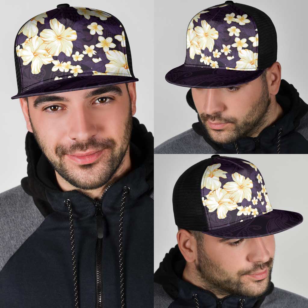 Hawaii Hibiscus Plumeria Purple Mesh Trucker Cap Polynesian Pattern LT01 - Polynesian Pride