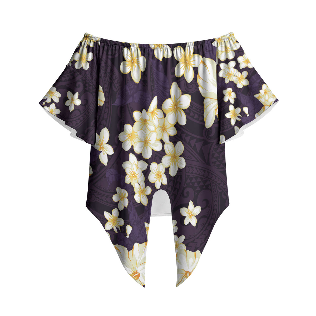 Hawaii Hibiscus Plumeria Purple Off Shoulder Wrap Waist Top Polynesian Pattern LT01 - Polynesian Pride