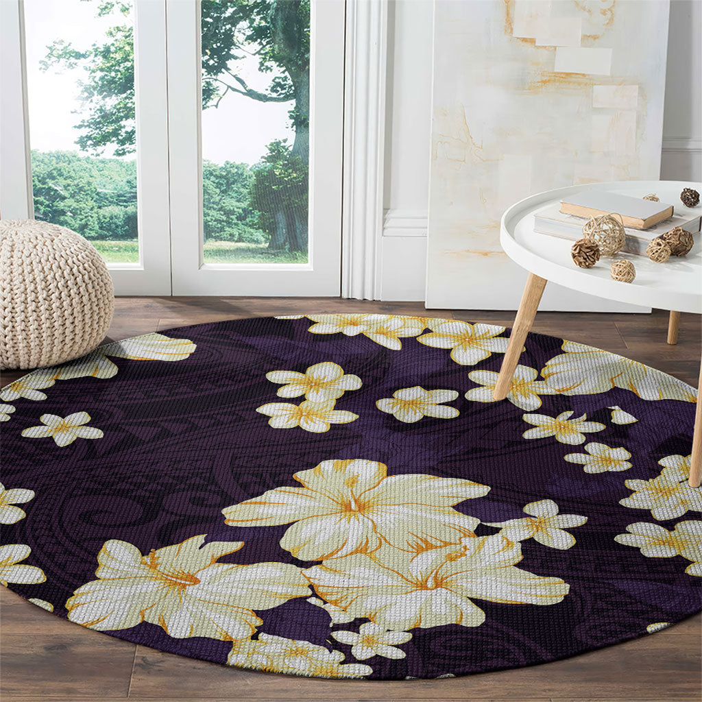 Hawaii Hibiscus Plumeria Purple Round Carpet Polynesian Pattern LT01 - Polynesian Pride